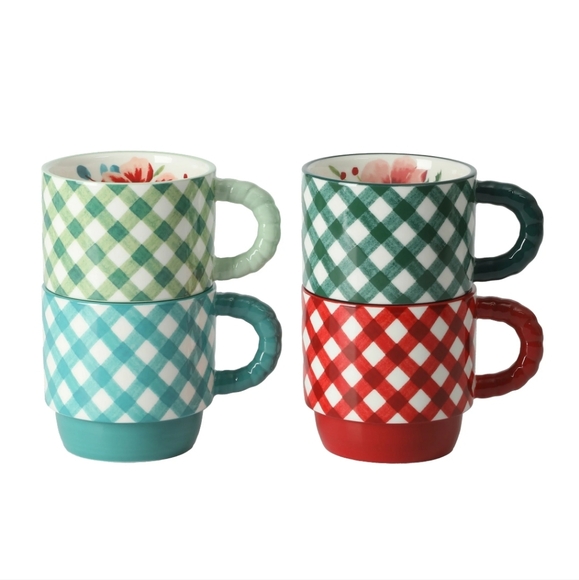🎄 New Pioneer and Merry Meadow Gingham 5-Piece 12.5 oz Stacking Mugs wit - Picture 13 of 13